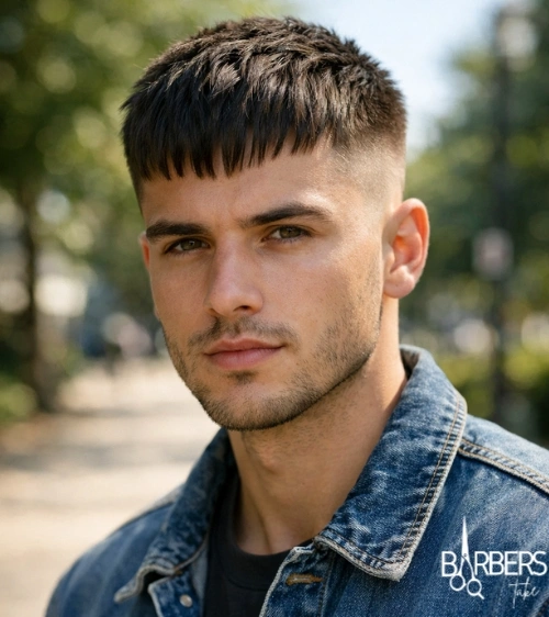 French Crop Fringe Long Buzz Cut Fade